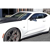 Replacement For 2016-Present Chevrolet Camaro LT LS RS SS Models | EOS T6 Style Add-On Bottom Line Side Skirts Rocker Panel Extension Pair (ABS Plastic - Matte Black)