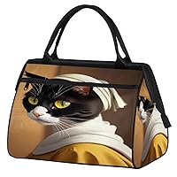 Travel Duffel Bag, Cat Girl With A Pearl Earring Sports Tote Gym Bag,Overnight Weekender Bags Carry on Bag for Women Men, Airlines Approved Personal Item Travel Bag for Labor and Delivery
