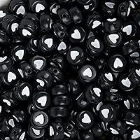 Vuslo 7mm Heart Beads,Black Heart Beads, Spacer Beads Acrylic Symbol Beads for Bracelets 100pcs