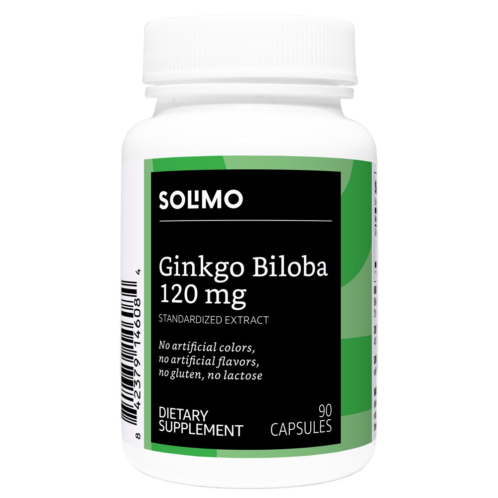 Amazon Brand - Solimo Ginkgo Biloba 120 mg, 90 Capsules, Three Month Supply