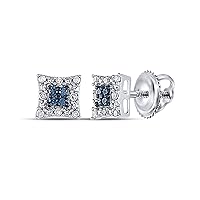 Mediterranean Blue Diamonds® Silver Princess Screwback Earrings 1/10 Ctw.