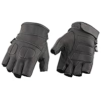 Milwaukee Leather SH462 Men's Black Leather Gel Palm Fingerless Motorcycle Hand Gloves W/Soft and Stylish ‘Knuckle Pads’