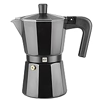 Kenia Noir Stovetop Espresso Coffee Maker, 3 cups / 5 oz, make your own home italian coffee with this moka pot cuban cooffe, made in black enamelled aluminum, safe and easy to use, café