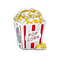 Bling Jewelry Theater Lover Movies Director Action Movie Clapboard Pop Corn Bucket Charm Bead For Women For Teen Fits European Bracelet .925 Sterling Silver
