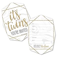 Big Dot of Happiness It's Twins - Shaped Fill-In Gold Baby Shower Invitation Cards with Envelopes - Set of 12