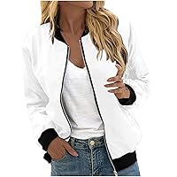 Womens Bomber Jackets Spring Casual Coat Stand Collar Short Outwear Tops Lightweight Zip Up Jacket Windbreaker