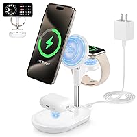 3 in 1 Wireless Charging Station for Apple MagSafe Charger, 15W Fast Magnetic Mag-Safe Charger Stand for Multiple Devices Apple iPhone 15 14 13 12 Series iWatch AirPods, Adjustable, Gifts for Women