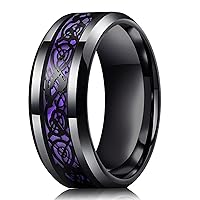 Tungsten Rings for Men,Comfortable Fit Mens Promise Rings for Him,8mm Tungsten Carbide Tungsten Ring,Inlaid 4mm Polished Finish,Side Black Mens Women Wedding Bands,Dragon Ring PurpleCarbon Fiber
