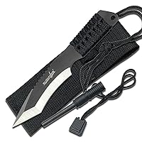 HK-759 Fixed Blade Knife, Two-Tone Tanto Blade, Black Cord-Wrapped Handle, 7-Inch Overall