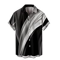 Hawaiian Shirt for Men Fashion Color Stitching Turndown Collar Short Sleeve Summer Top Button Down Shirts with Pocket