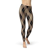 Argyle Leggings for Women Mid Waist Pants in Diamond Checkered Pattern Print