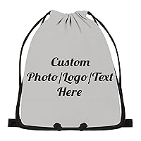 Drawstring Bags With Logo Cinch Bags Drawstring Sack Backpack Personalized for Gym, Camping, Beach, Outdoor Sports (Grey)