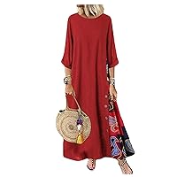 Dress Casual Round Neck Button Patchwork Seven Sleeve