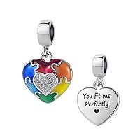 KunBead Jewelry Autism Awareness Puzzle Heart I Love You Dangle Charms Compatible with Pandora Bracelets Necklaces for Women