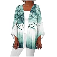 Women's 3/4 Sleeve Floral Kimono cardigans for women 2024 womens lightweight cardigans for summer cardigan plus size swim cover up for women womens cardigans summer 2024 Swimsuit Coverups Green