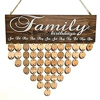 Wooden Family Calendar Plaque for Family and Friends Birthday Reminder Home Decor Rustic Wall Hanging Sign Board with 50 Pieces DIY Wood Heart Round Tags to Write on