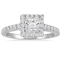1 Carat TW Princess Cut Diamond Halo Engagement Ring in 14K White Gold