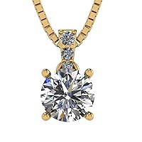 4 Prong Round Solitaire Simulated Diamond Necklace in Solid Sterling Silver with Pure Brilliance Zirconia