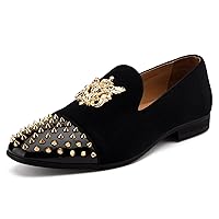 Meijiana Mens Velvet Loafers Dress Shoes with Metal Embellishments Party Luxury Loafer Shoes