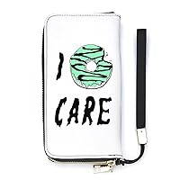 I Care Doughnut Novelty Wallet with Wrist Strap Long Cellphone Purse Large Capacity Handbag Wristlet Clutch Wallets