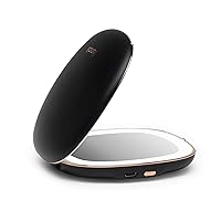 Fancii Compact Makeup Mirror with Natural LED Lights, 1x/ 10x Magnifying - Rechargeable, Portable, Lighted 4” Hand Mirror for Travel and Purses, Mila (Black)