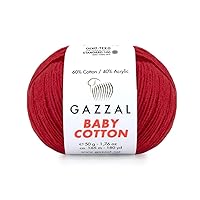 1 Pack (Skein) Gazzal Baby Cotton, 60% Cotton 40% Acrylic, Each Ball 1.76 Oz (50g) / 180 Yards (165m), DK- Worsted, Knitting Yarn, Amigurumi Yarn, Baby Yarn, 3439