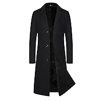 INVACHI Men's Long Pea Coat Single Breasted Casual Cotton Blend Trench Coat Overcoat Jacket