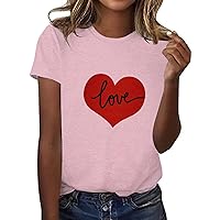 XJYIOEWT Long White Shirts for Women Women's Valentine's Day Cute Printed Round Neck Short Sleeve Top Short Sleeve T Sh