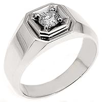 14k White Gold Mens Solitaire Round Diamond Ring .50 Carats