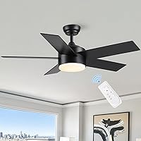 44 inch Black Ceiling Fan with Light Remote Control, Dimmable LED Ceiling Fans with Lights, 3-Colors, Reversible, Modern Ceiling Fan for Bedroom, Dining Room, Living Room