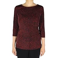 Women Three Quarter Sleeve Stretchy Knit Top S-2X Made in USA Small Red