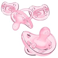 Chicco PhysioForma 100% Soft Silicone One Piece Pacifier for Babies Aged 0-6 Months | Orthodontic Nipple Supports Breathing | BPA & Latex Free | Reusable Sterilizing Case | Light Pink, 4pk