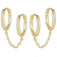 14K Gold Hoop Earrings for Women Double Hoop Earrings 14K Gold Earrings Chain Earrings Double Piercings Hypoallergenic Gold Hoop Earrings for Women