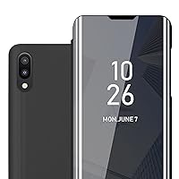 Case Compatible with Samsung Galaxy M10 / A10 in Tourmaline Black - Clear View Mirror Protective Cover - Ultra Slim Etui Pouch with Stand Function 360 Degree Protection Book Folding Style