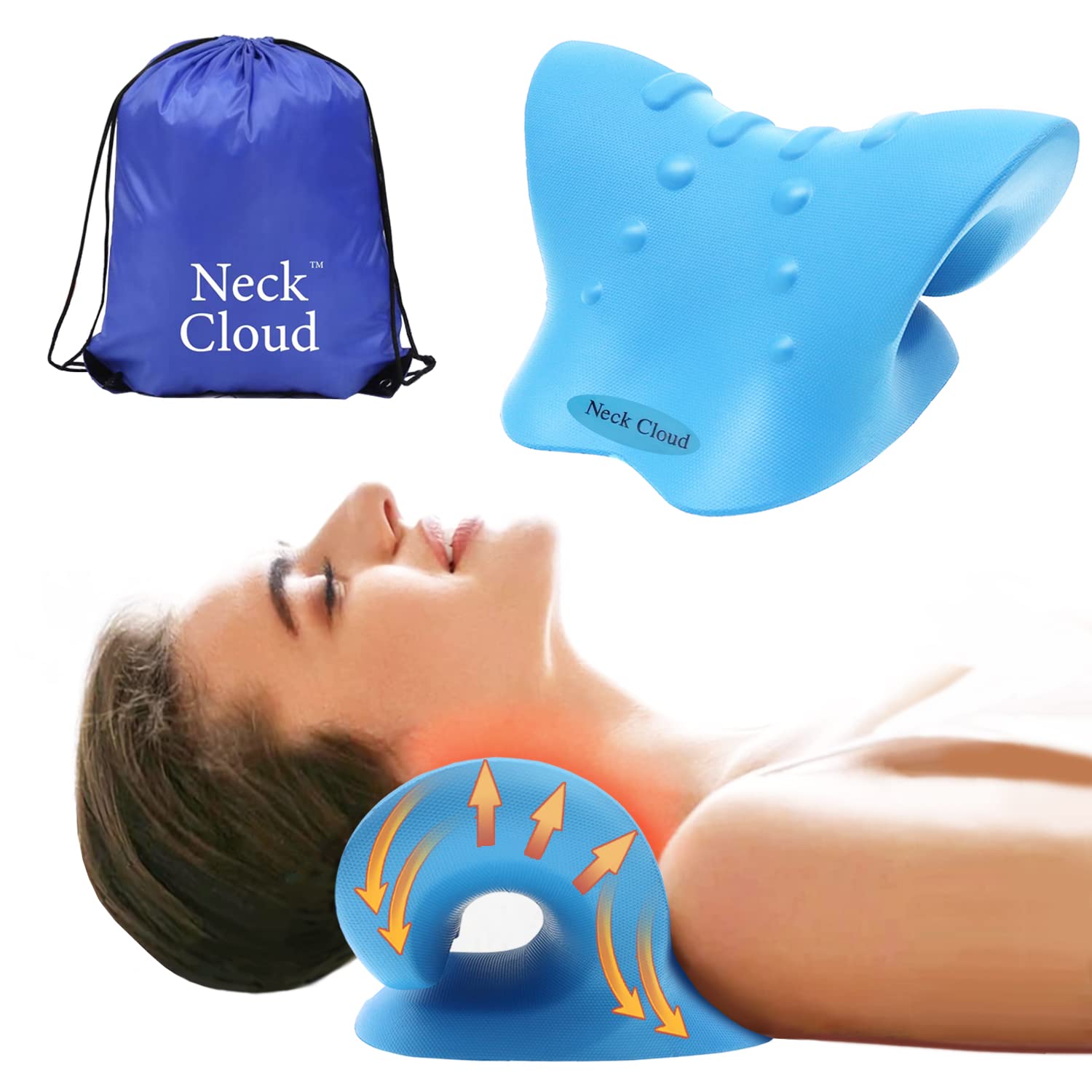 Neck Cloud™ - Cervical Traction Device, Trademark Certificate Designates Unique Authentic Product for Hump. Neck Stretcher Cervical Traction for Tmj Pain Relief (Blue)