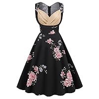 Vintage Tea Dress 1950's Wrap V Neck Sleeveless Floral Garden Retro Swing Prom Party Cocktail Party Dresses for Women