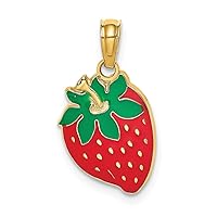 14k Gold Enamel Strawberry With Stem and Leaf 2 d Charm Pendant Necklace Measures 14.6x10.7mm Wide 1.6mm Thick Jewelry Gifts for Women