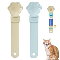 Cat Strip Feeder 2PCS Hygienic Feeding Cat Strip Squeeze Spoon Labor-Saving Cat Food Scoop Food Grade Cat Food Spoon Beige and Blue