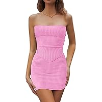 CHYRII Womens Sexy Summer Two Piece Outfits Bandeau Going Out Crop Tops Bodycon Skirt Sets Mini Dress