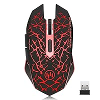 K6 Wireless Gaming Mouse, Rechargeable Silent LED Optical Computer Mice with USB Receiver, 3 Adjustable DPI Level and 6 Buttons, Auto Sleeping for Laptop/PC/Notebook (Red Light)