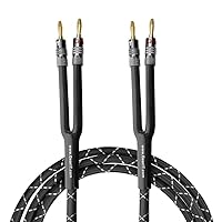 GearIT 14AWG Premium Heavy Duty Braided Speaker Wire Cable (25 Feet) Dual Gold Plated Banana Plug Tips - In-Wall CL2 - Oxygen-Free Copper (OFC) Black