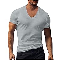 Mens V Neck Muscle Shirt, Gym Workout Tee Shirts Casual Short Sleeve Sports Tops for Men Muscle-Fit Athletic T-Shirt