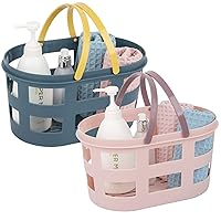 Anyoifax 2 Pack Portable Shower Caddy Tote Plastic Basket with Handle Storage Organizer Bin for Bathroom, Pantry, Kitchen, College Dorm, 12 x 7.4 x 6.5 inch, Set of 2, Pink & Deep Blue