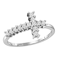 The Diamond Deal Sterling Silver Womens Round Diamond Cross Cluster Ring 1/20 Cttw