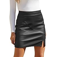 Womens Fuax Leather Skirt High Waisted Bodycon Pencil Mini Skirts with Shorts