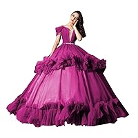 Mauuwy V-Neck Tulle Quinceanera Dresses Elegant Ball Gown Beaded Sweet 16 Dresses Ruffled Layered Party Gowns