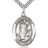 Men's Pewter Oval Saint Hubert of Liege Medal + USA Made + Chain Choice