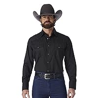 Wrangler mens Sport Western Two Pocket Long Sleeve Snap button down shirts, Black, Large US