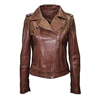 Infinity Ladies Brown Casual Retro Brando Soft Nappa Leather Biker Jacket