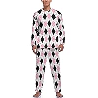 Argyle Pattern Print Pajama Set Top and Pants Mens' Nightgown Lounge Sleepwear